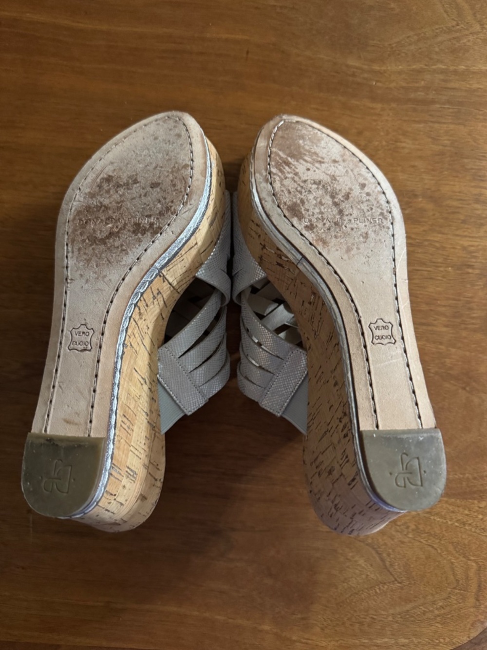 Donald J Pliner Silver Leather & Cork Wedge Sandals - Picture 7 of 10